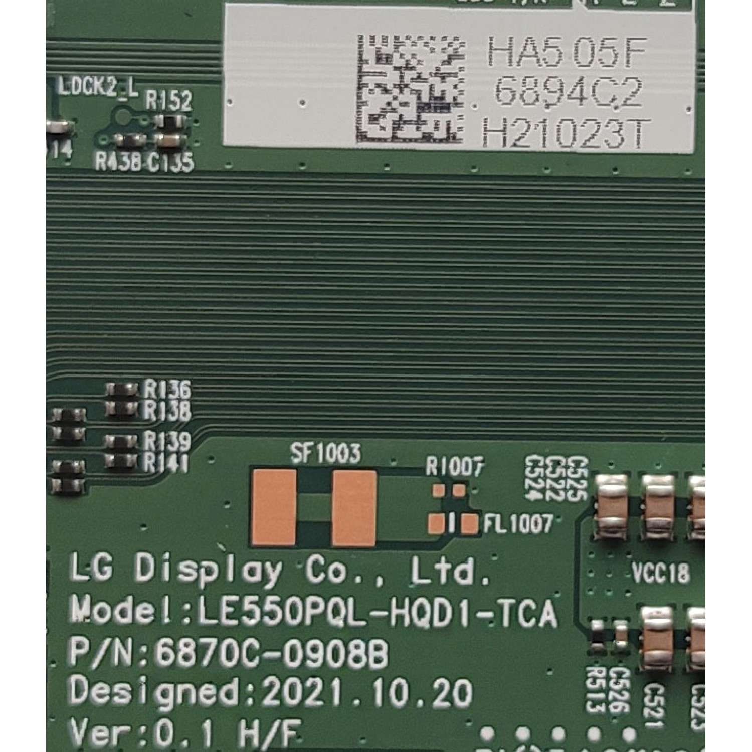 T-CON ORIGINAL PARA TV LG / NUMERO DE PARTE 6871L-6894C / 6870C-0908B / LE650PQL (HQ)(D2) / PANEL AC650AQL CQA1_RS / MODELO OLED65C2AUA / OLED65C3AUA - Imagen 2